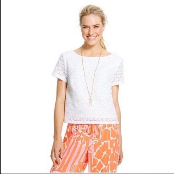Lilly Pulitzer For Target Top White Eyelet Side Zip Cotton Crop Top Size XXL - Picture 4 of 11